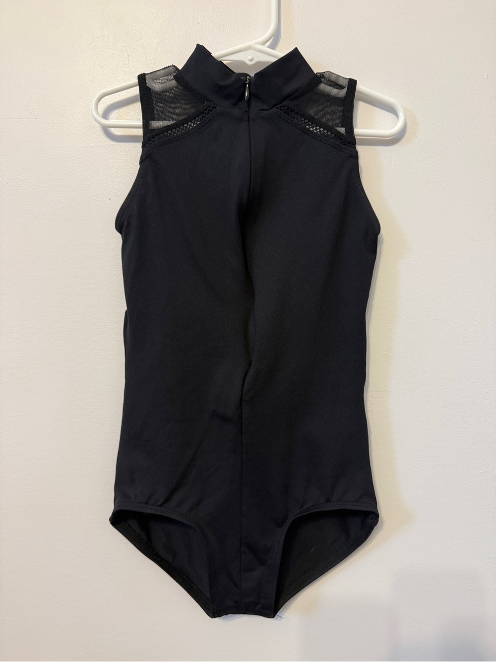 Ainsliewear Girls Large 10-12 Black Sleeveless Zip Front Leotard Bodysuit Mesh